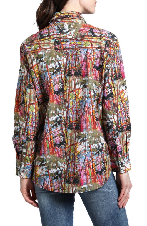 Apny Paint Splatter Boyfriend Poplin Button-up Shirt In Red Multi