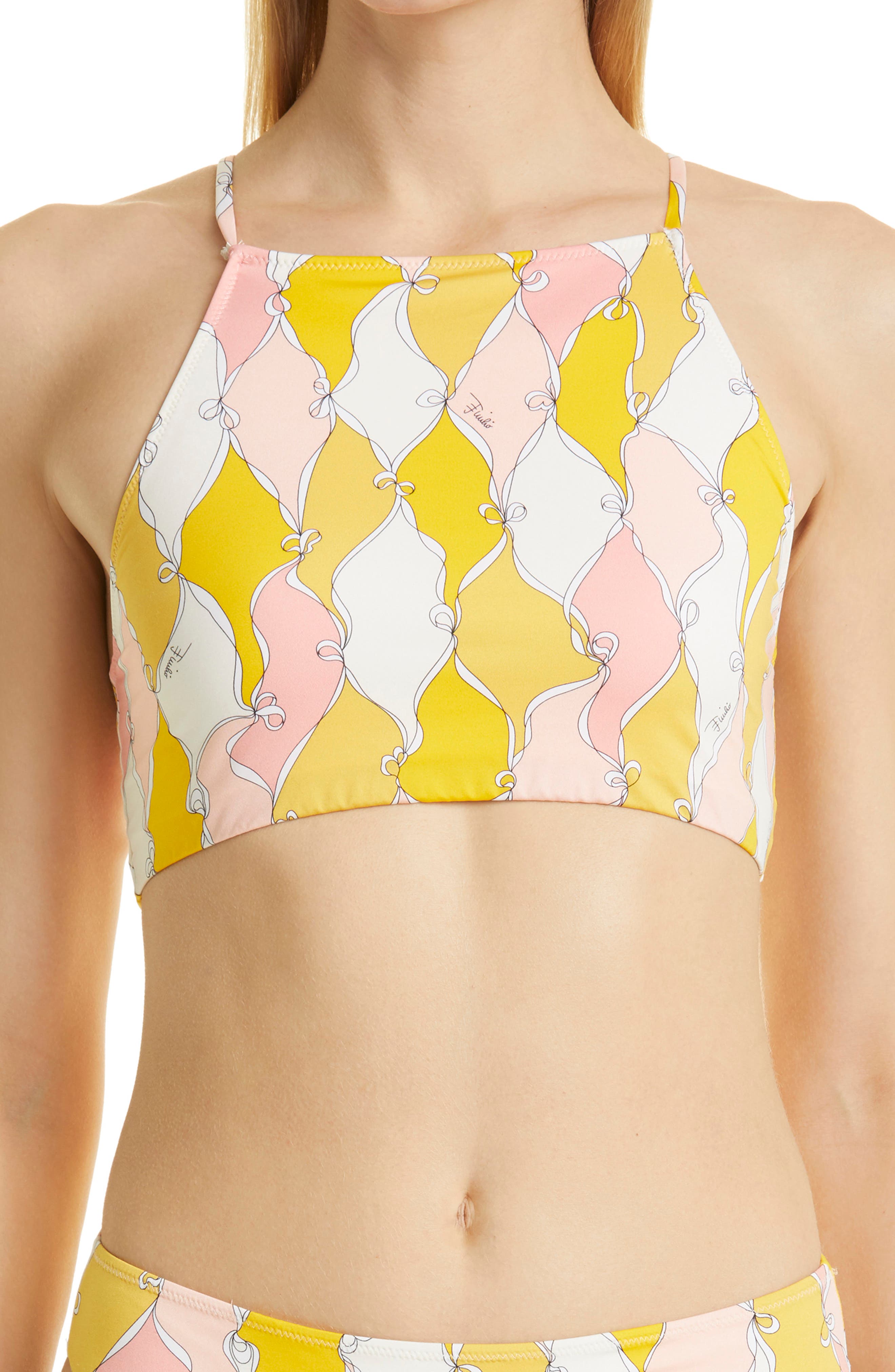 Emilio Pucci Losanghe Crop Bikini Top in Giallo Rosa at Nordstrom, Size 4 Us
