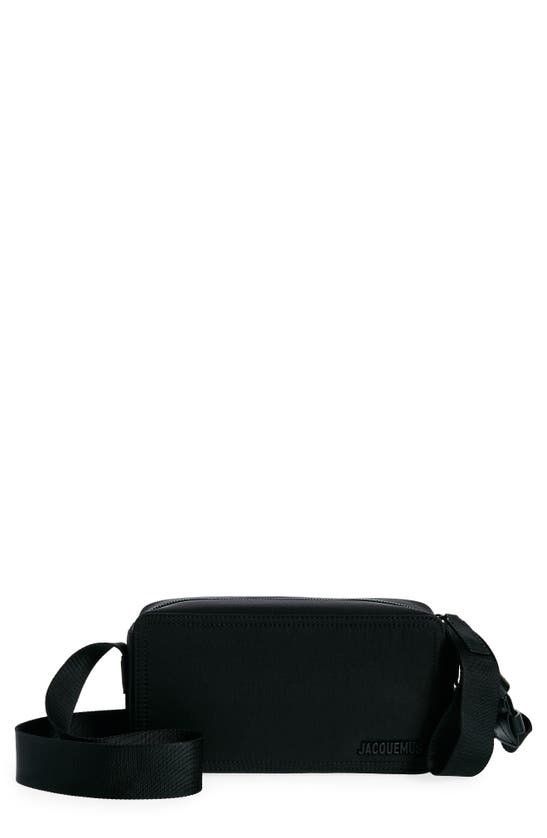 Jacquemus Le Cuerda Horizontal Black Messenger Bag With Logo Lettering Detail In Cotton Man In Black
