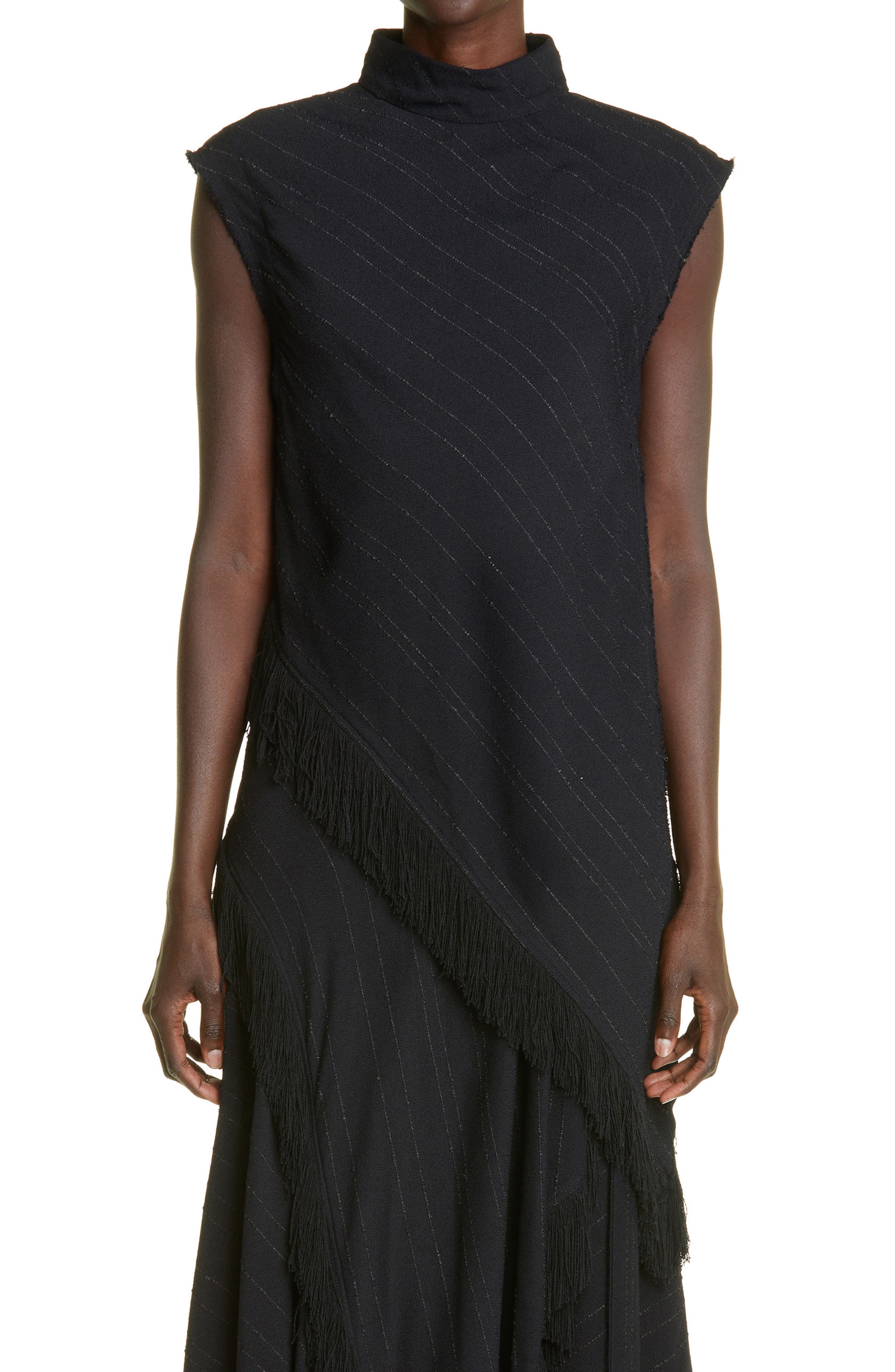 Proenza Schouler Stripe Fringe Asymmetric Top in Black Smart Closet