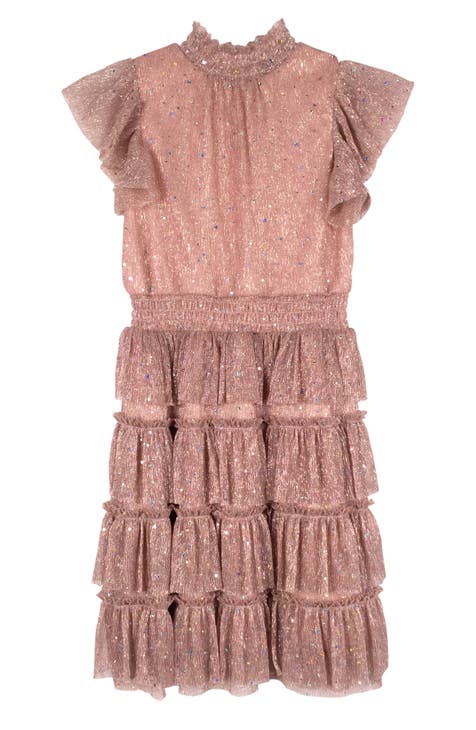 Zunie Kids' Eyelet Ruffle Bodice & Mesh Skirt Dress in Lilac at Nordstrom, Size 8