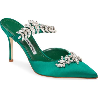 Manolo Blahnik Lurum Jewel Leaf Mule - Green