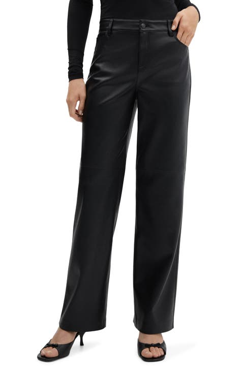 Topshop Petite faux leather straight leg trouser in black