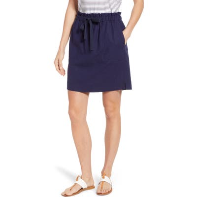 Petite Caslon Paperbag Waist Linen Blend Skirt, Blue