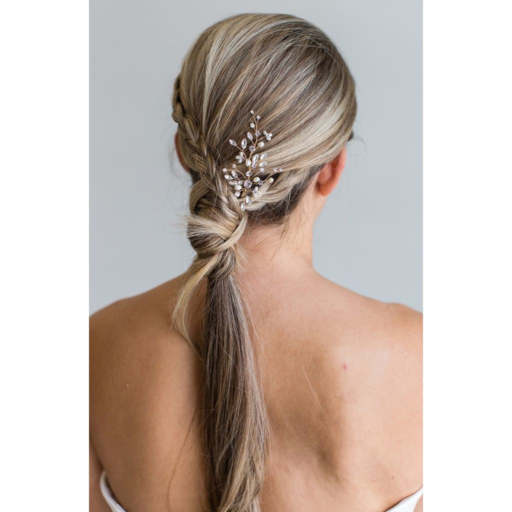 Brides And Hairpins Brides & Hairpins Sabra Freshwater Pearl & Crystal Hair Pin In Gold