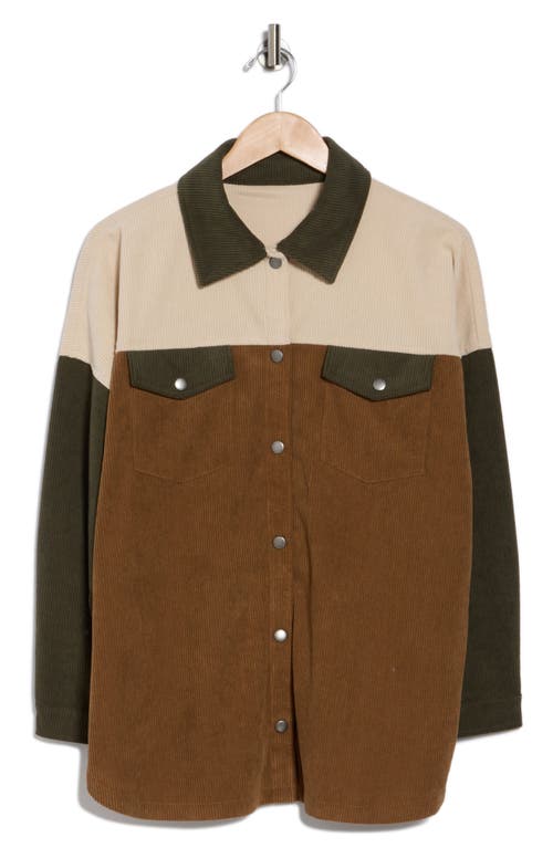 Thread & Supply Colorblock Corduroy Shacket In Olive Brown