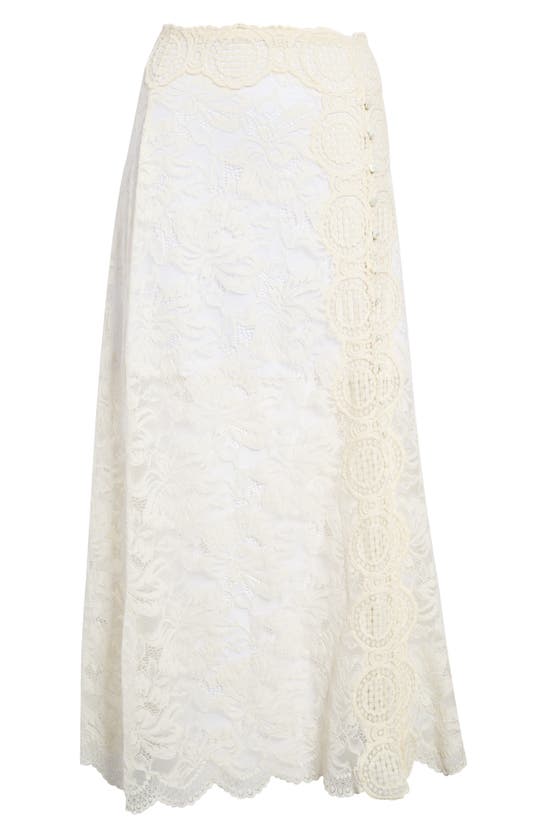 Rabanne Crochet Trim Stretch Lace Midi Skirt In Ivory