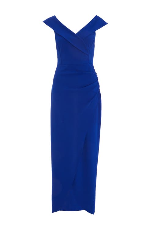 Quiz Scuba Crepe Bardot Maxi Dress In Royal Blue