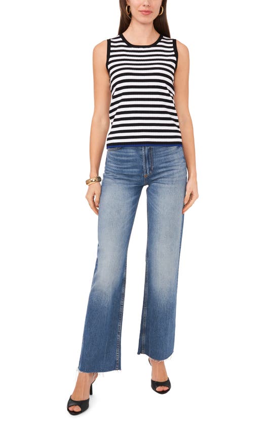 Vince Camuto Women's Striped Ribbed Keyhole-back Sleeveless Sweater In Rich Black