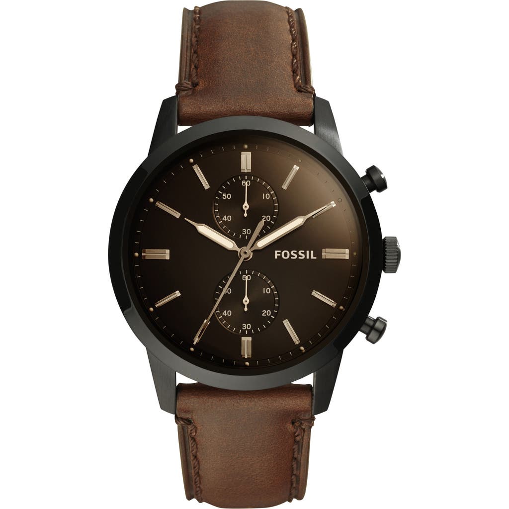 Fossil Townsman Chronograph Leather Strap Watch, 44mm In Brown/black/black