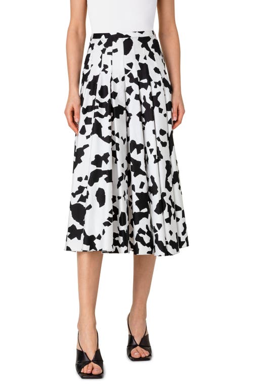Pleated Kaleidoscope Print Cotton Skirt in 019 Cream-Black