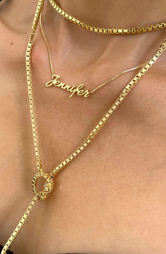 Shop Jennifer Zeuner Rima Box Chain Lariat Necklace In Yellow Gold