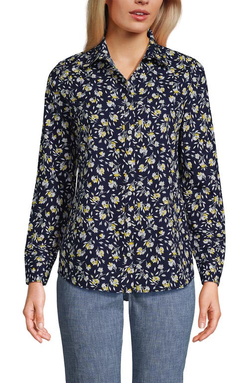 Shop Lands' End No Iron Supima Cotton Long Sleeve Shirt In Deep Sea Navy Floral