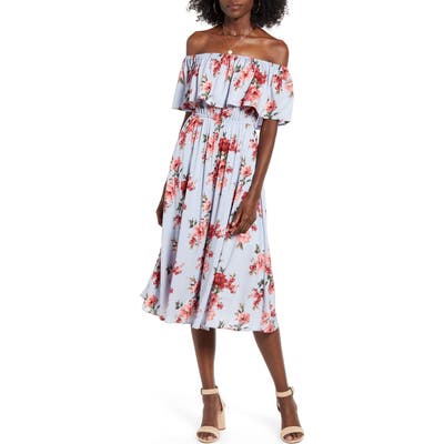 Bp. Off The Shoulder Popover Midi Dress, Blue