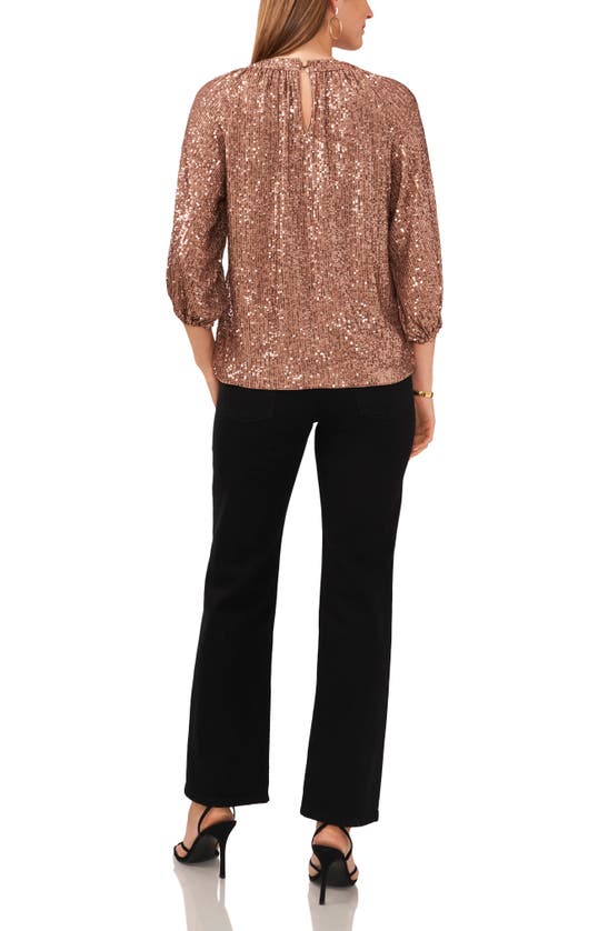 Vince Camuto Sequin Keyhole Neck Blouse In Fox Trot