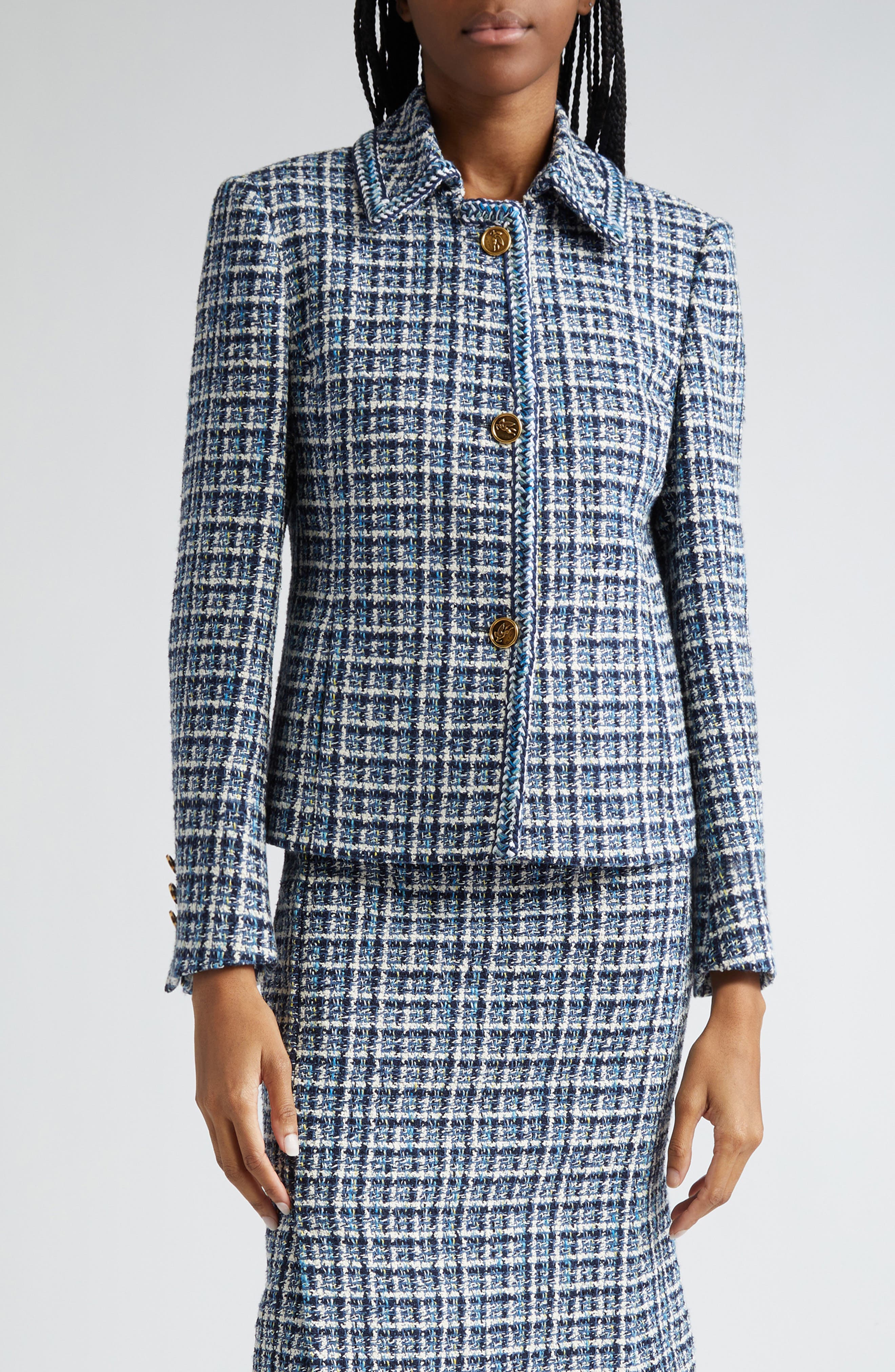 Etro Plaid Tweed Jacket In Blue Multi