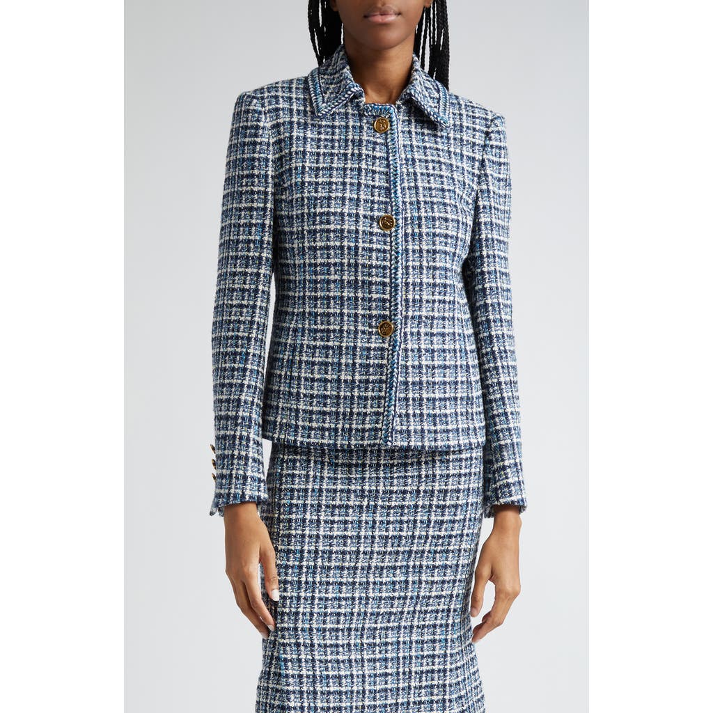 Etro Plaid Tweed Jacket In Blue Multi