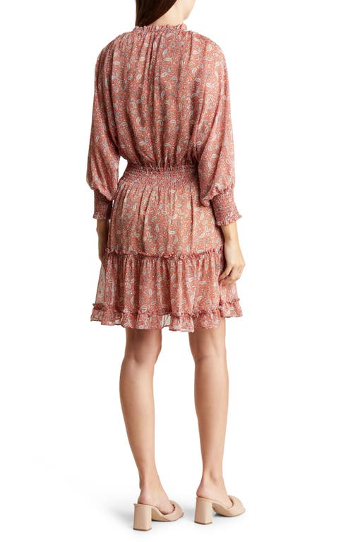 Shop Lovestitch Paisley Smocked Tiered Dress In Coral/natural