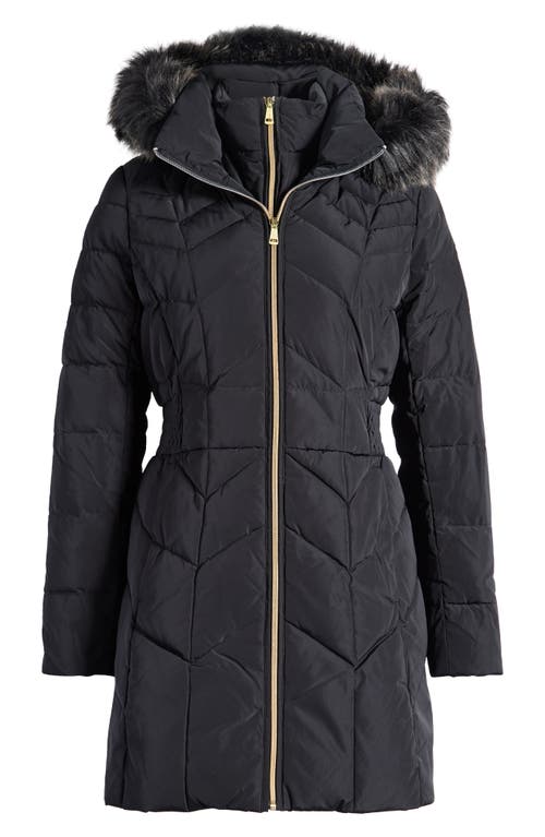 Shop Cole Haan Faux Fur Trim Down & Feather Fill Hooded Jacket In Black