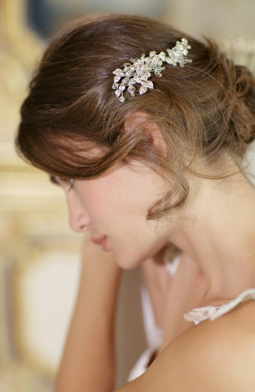 Olivia Jeweled Hair Clip in Antique Platinum