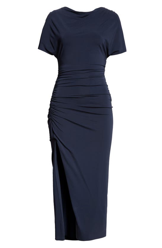 Shop Jason Wu Ruched Short Sleeve Jersey Dress In Bright Navy