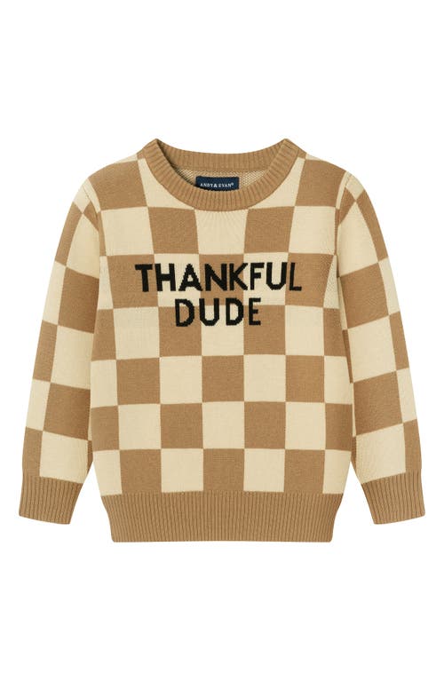 Shop Andy & Evan Kids' Thankful Dude Checkerboard Cotton Sweater In Brown Dude