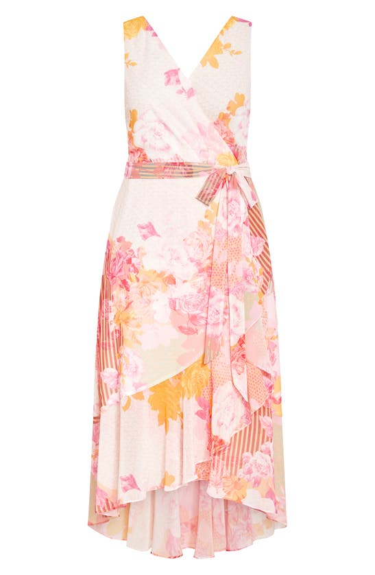 Shop City Chic Aliya Floral Faux Wrap Midi Dress In Sunset Rose