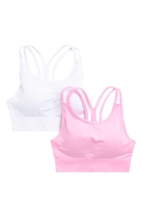 Yogalicious 2 Pack Longline Seamless Sports Bra With Strappy Back And  Ribbed Details - Sun Kissed Coral/white - Medium : Target