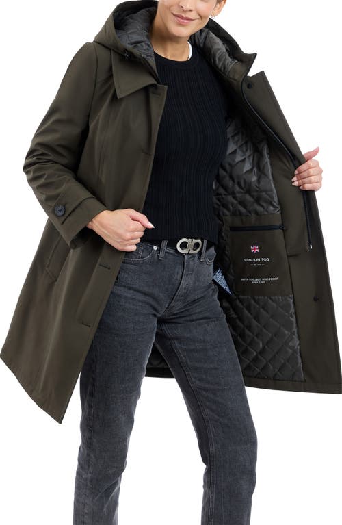 London Fog Water Resistant Bonded Raincoat With Bib Detail In Olive