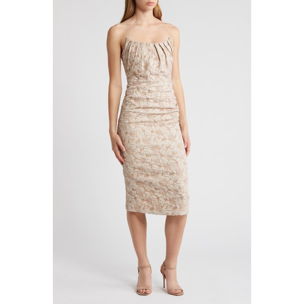 Rare London Strapless Lace Dress In Beige
