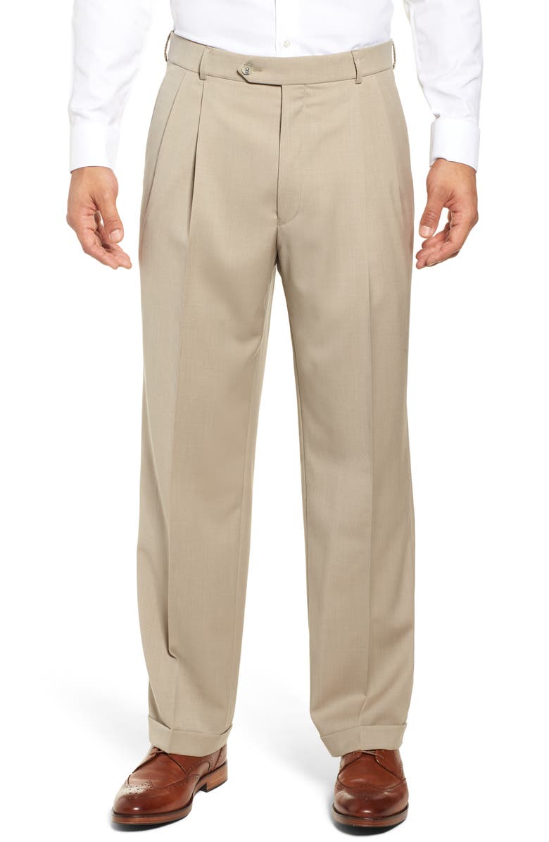 Ballin Classic Fit Pleated Solid Wool Trousers | Nordstrom