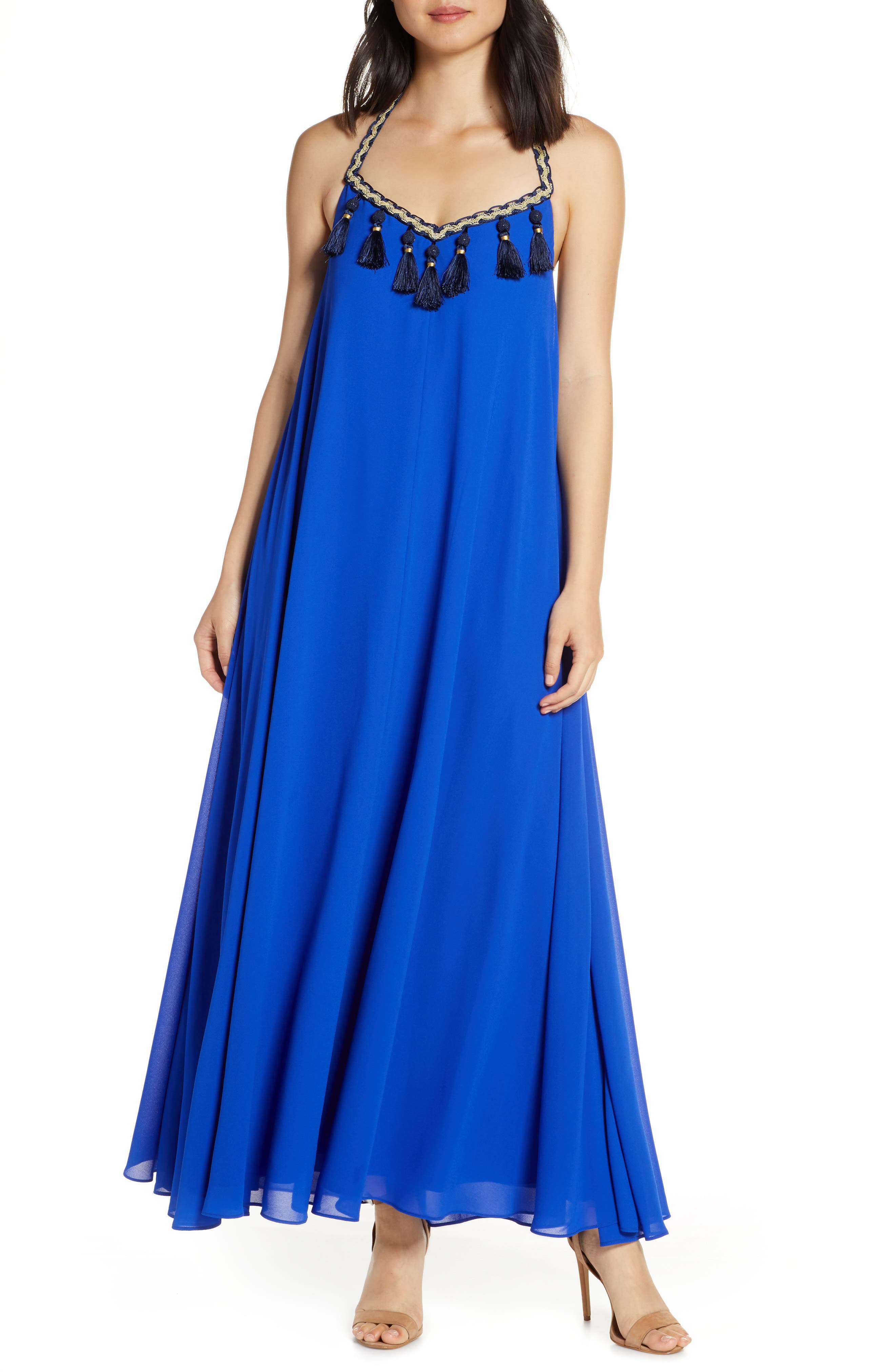 Mark + James By Badgley Mischka Boho Halter Maxi Dress, Blue
