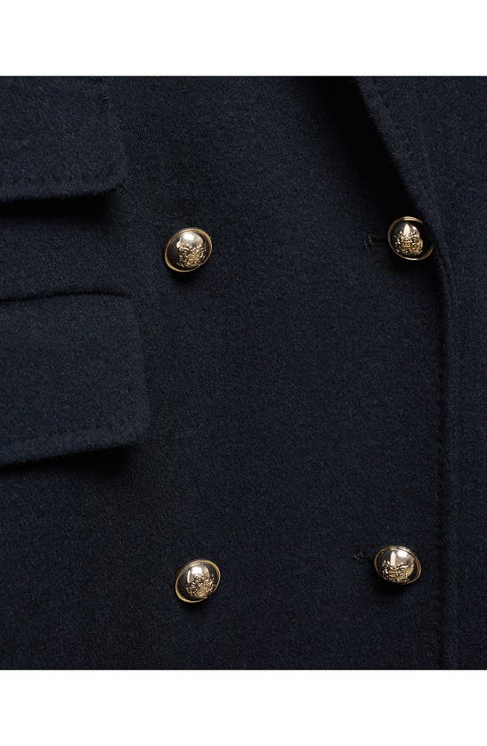 Mango Double Breasted Wool Blend Coat In Navy