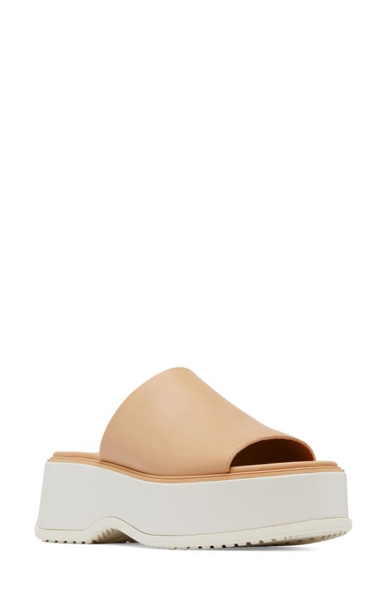 Shop Sorel Dayspring Platform Slide Sandal In Honest Beige/ Chalk