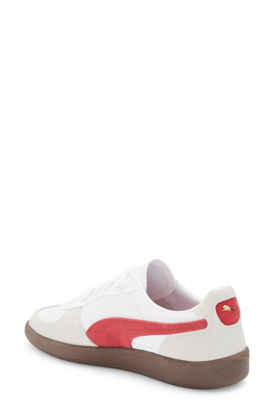 Shop Puma Palermo Leather Sneaker In  White-vapor Gray-club Red