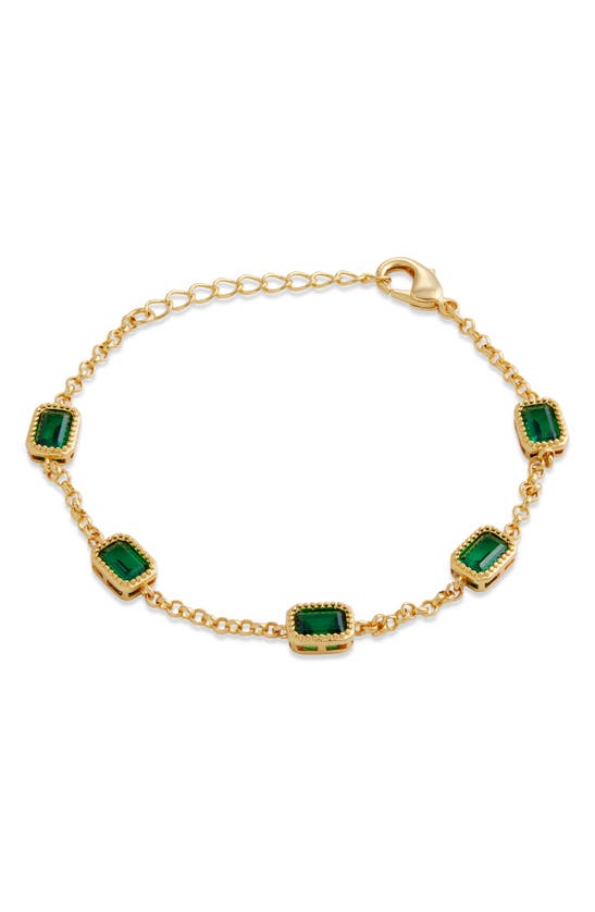 Savvy Cie Jewels Cubic Zirconia Station Bracelet In Yellow Gold/ Green