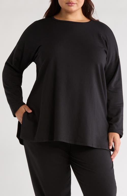 Eileen Fisher Crewneck Long Sleeve Longline Top In Black