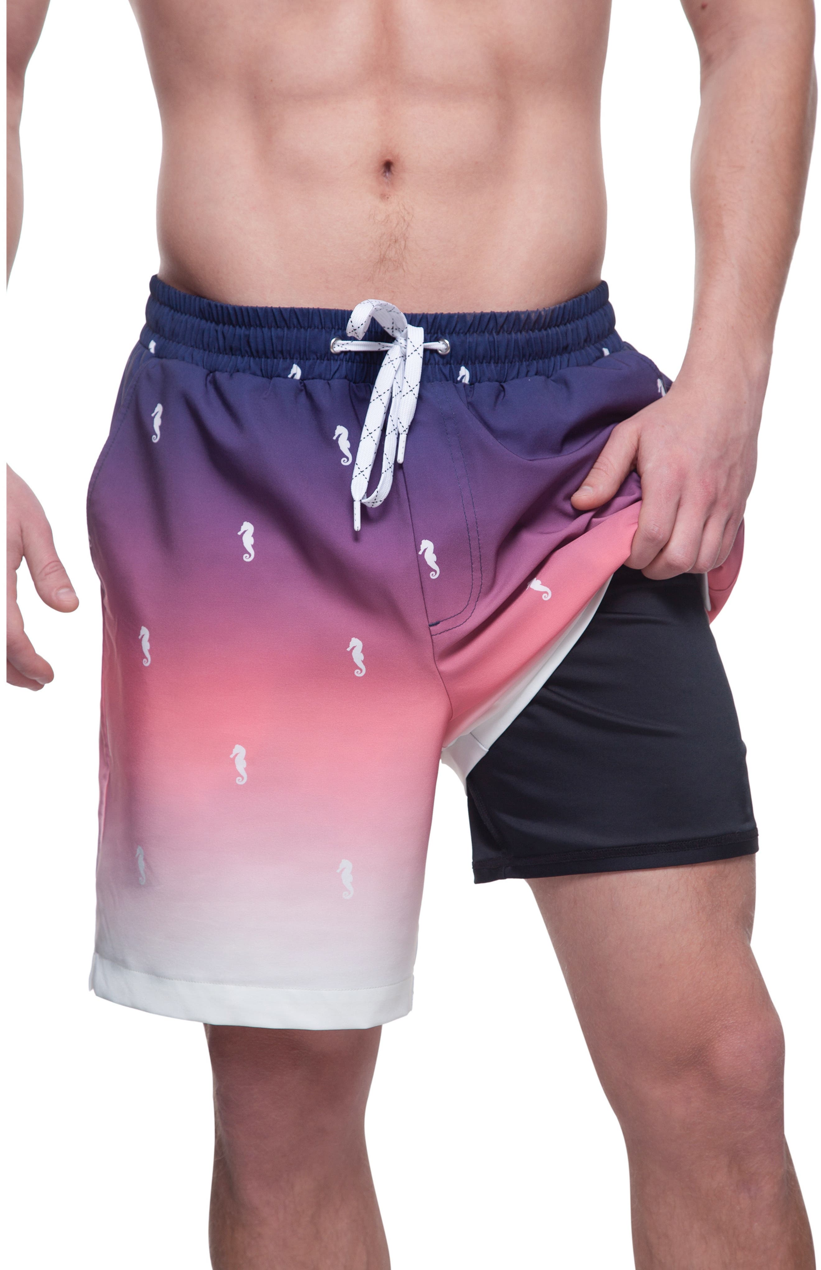 Rokka&Rolla Compression Liner Stretch Swim Trunks UPF 50+ in Seahorse Cover