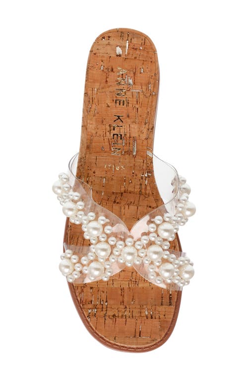 Anne Klein Womens Embellished Manmade Slide In Clear Vinyl/cork