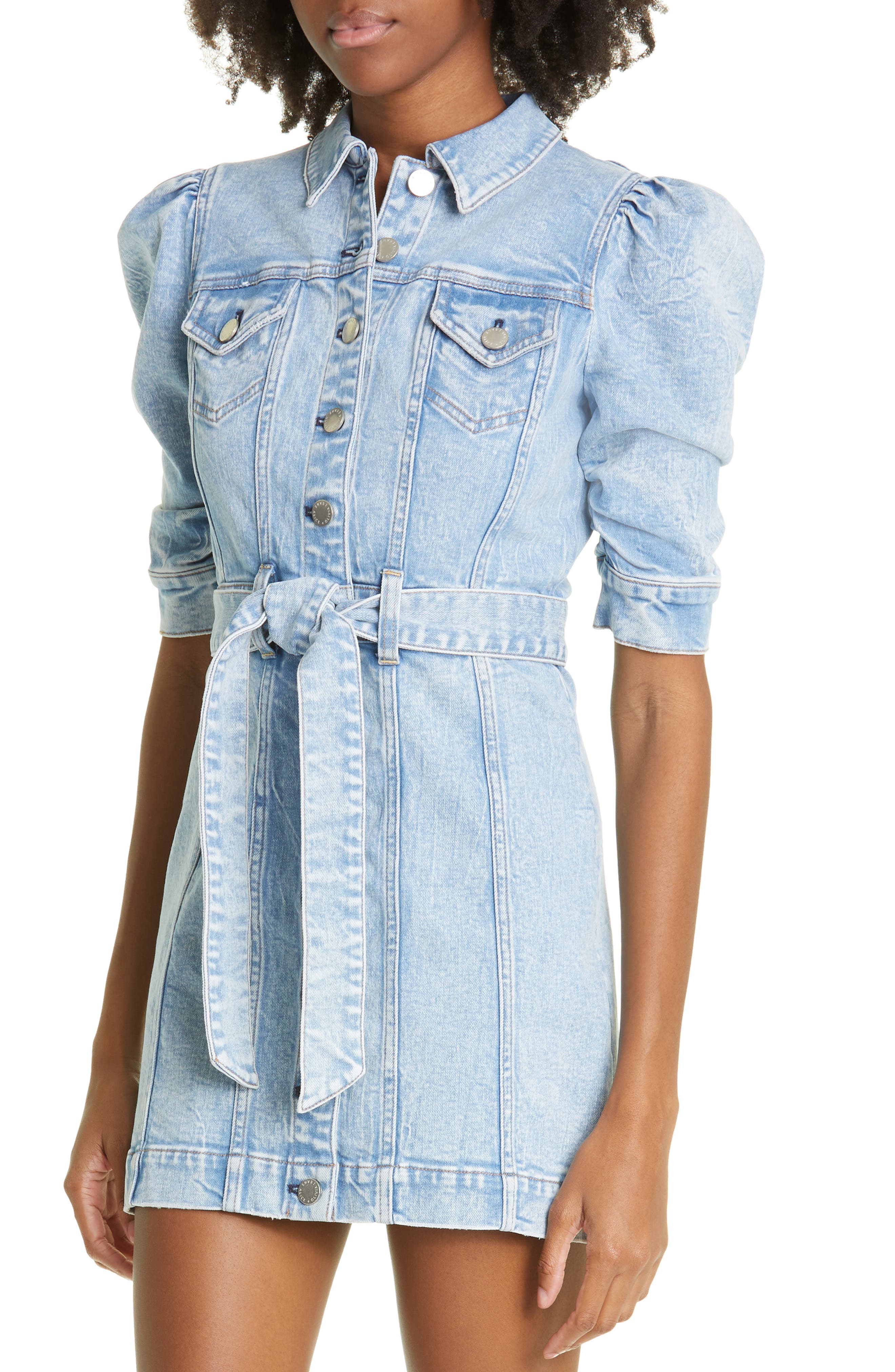 Alice + Olivia Magali Puff Sleeve Stretch Cotton Denim Dress Nordstrom
