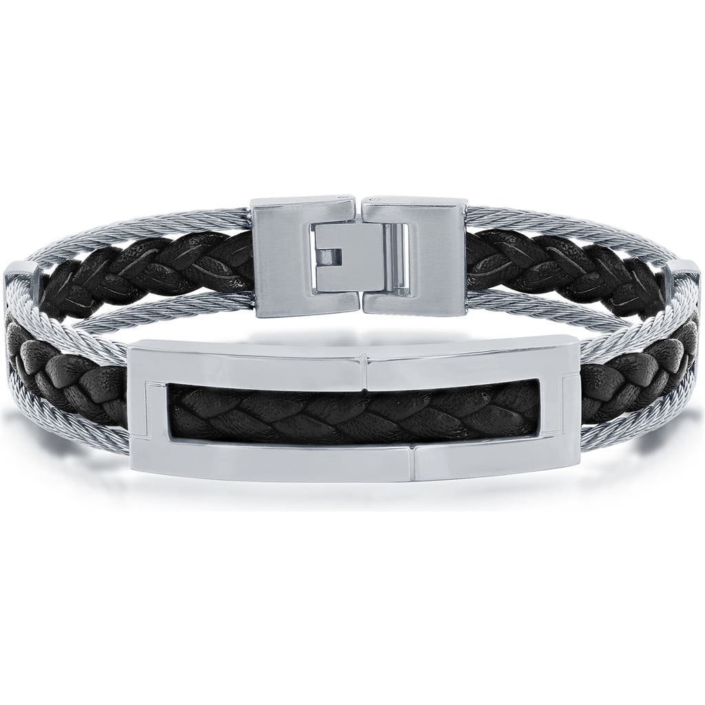 Blackjack Braided Leather & Stainless Steel Cable Bracelet In Black