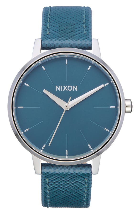 Nixon The Kensington Leather Strap Watch, 37mm In Blue/ Silver