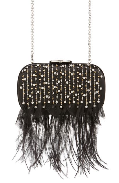 Click to view more detailed imagery on our partner's website Giambattista Valli Beaded Ostrich Feather Clutch In Black/ Nickel