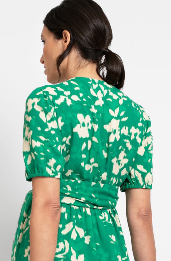 Shop Seraphine Floral Tie Waist Maternity/nursing Midi Dress In Green Print