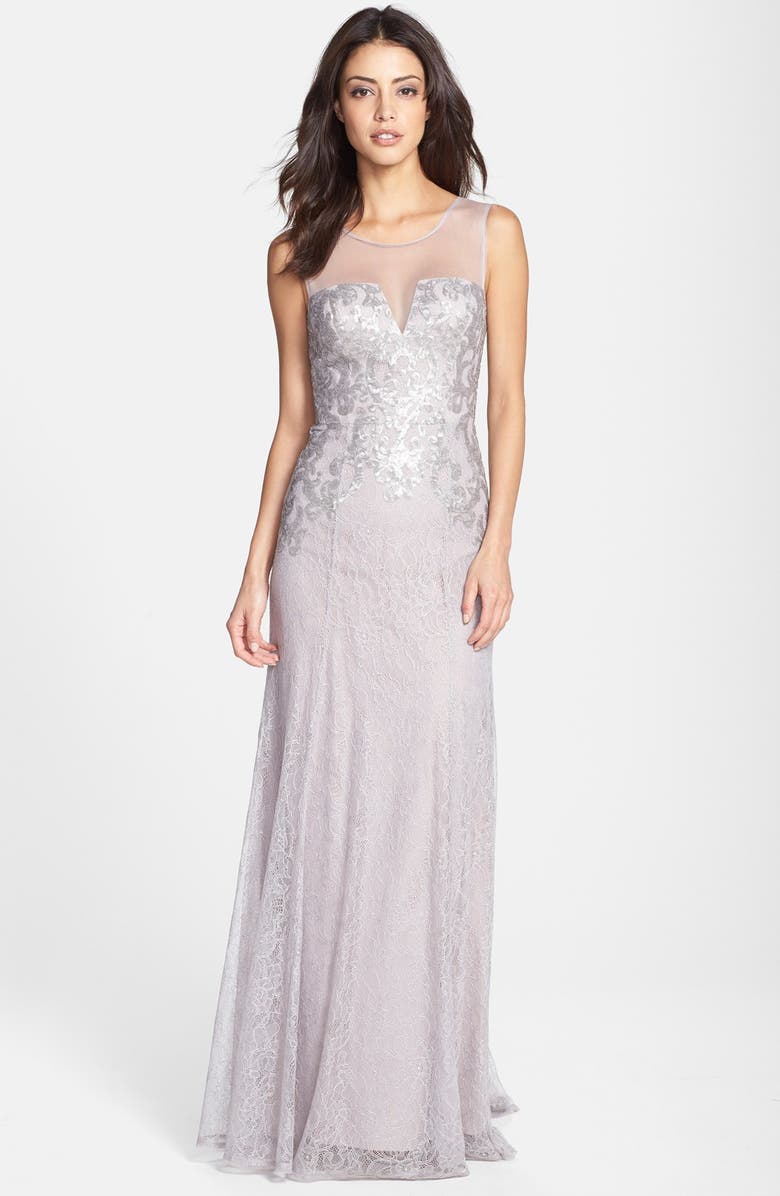 BCBGMAXAZRIA 'Julea' Illusion Yoke Sequin Lace Trumpet Gown | Nordstrom