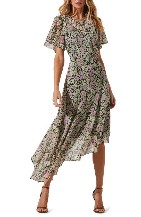 Astr Floral Print Dress In Black Daisy Floral