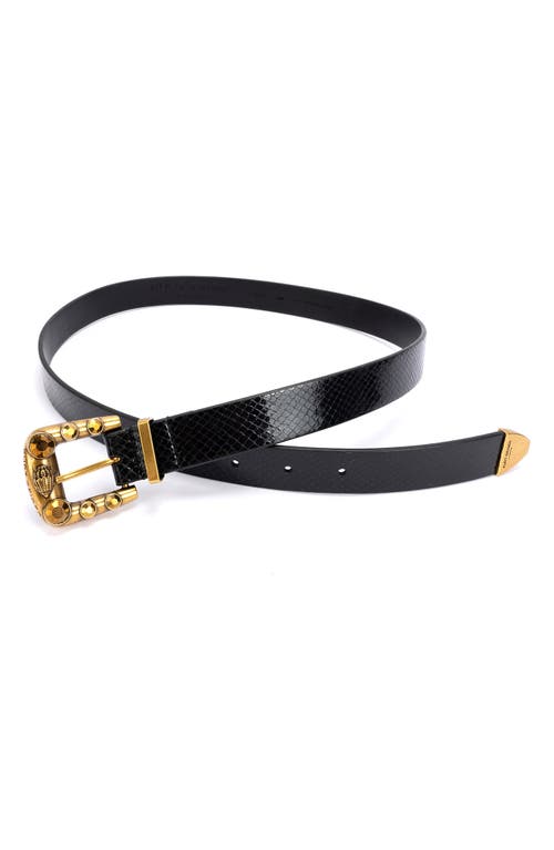 Shop Kurt Geiger London Western Snakeskin Embossed Leather Belt In Black/antique Brass