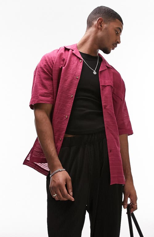 Shop Topman Texture Revere Short Sleeve Shirt In Burgundy