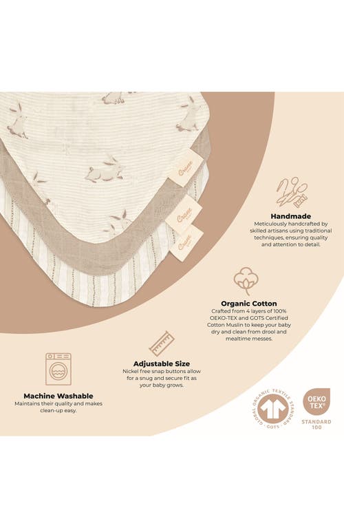 Crane Baby Avery 3-pack Cotton Muslin Bandana Bibs In Ivory