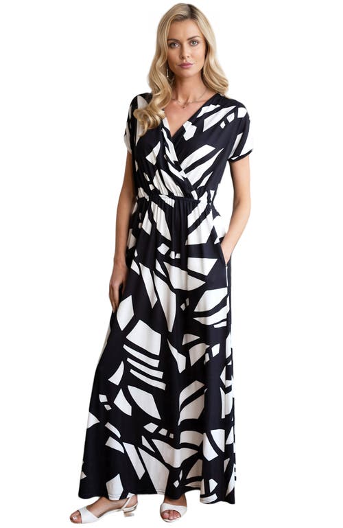 Hotsquash London Clothing Faux-wrap Jersey Maxi Dress In Matisse Black/white